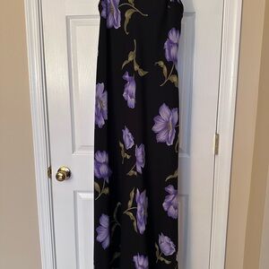 Chic Black Maxi Dress with Purple Floral Design